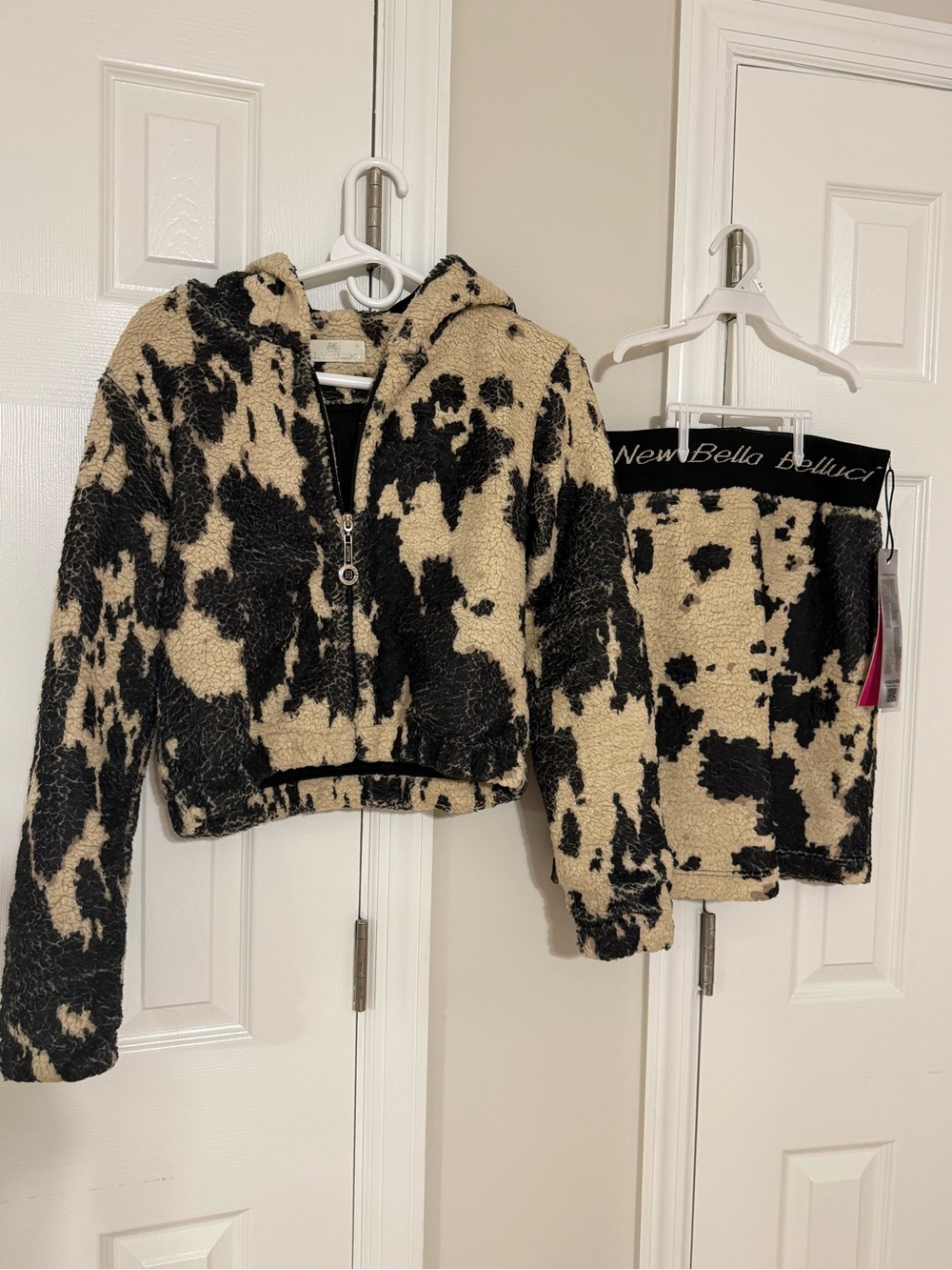 Black & Cream Faux Shearling Mini Skirt and Teddy kacket made in Turkiye